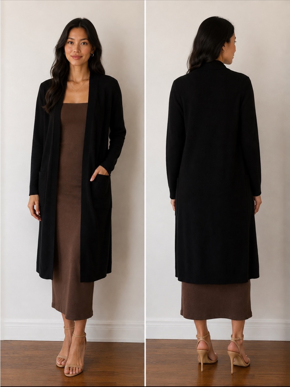 Babaton Long Open-Front Cardigan in Black
